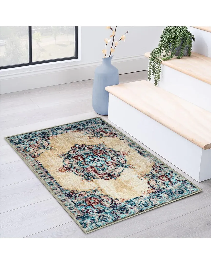 Decklan Machine Washable Floral Rug - White, Polypropylene