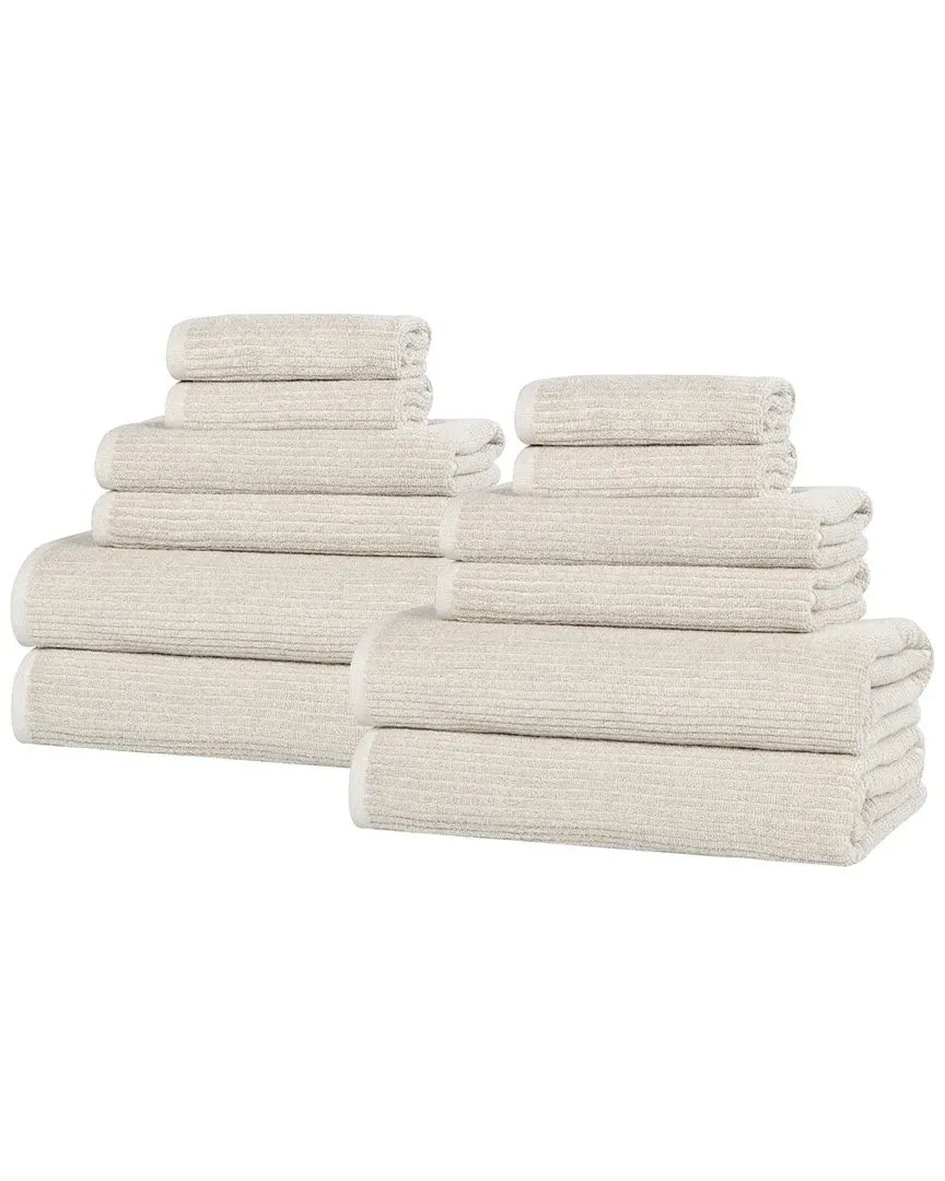 Destin 12-Piece Ribbed Towel Set - Beige, Cotton Viscose