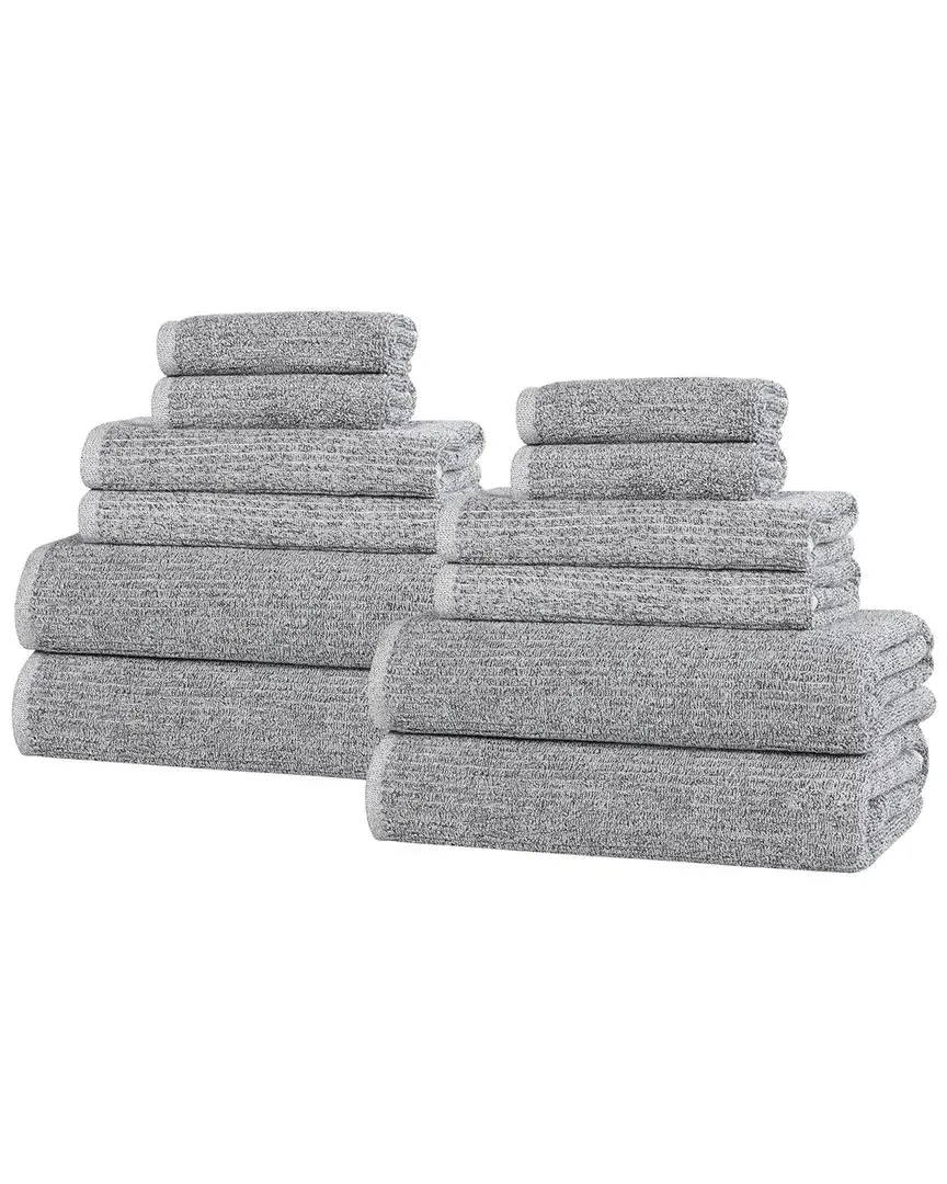 Destin 12-Piece Ribbed Towel Set - Charcoal, Cotton Viscose