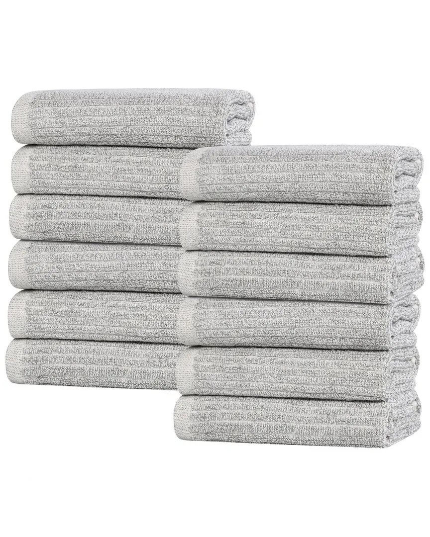 Destin 12-Piece Ribbed Washcloth Set - Platinum, Cotton Viscose