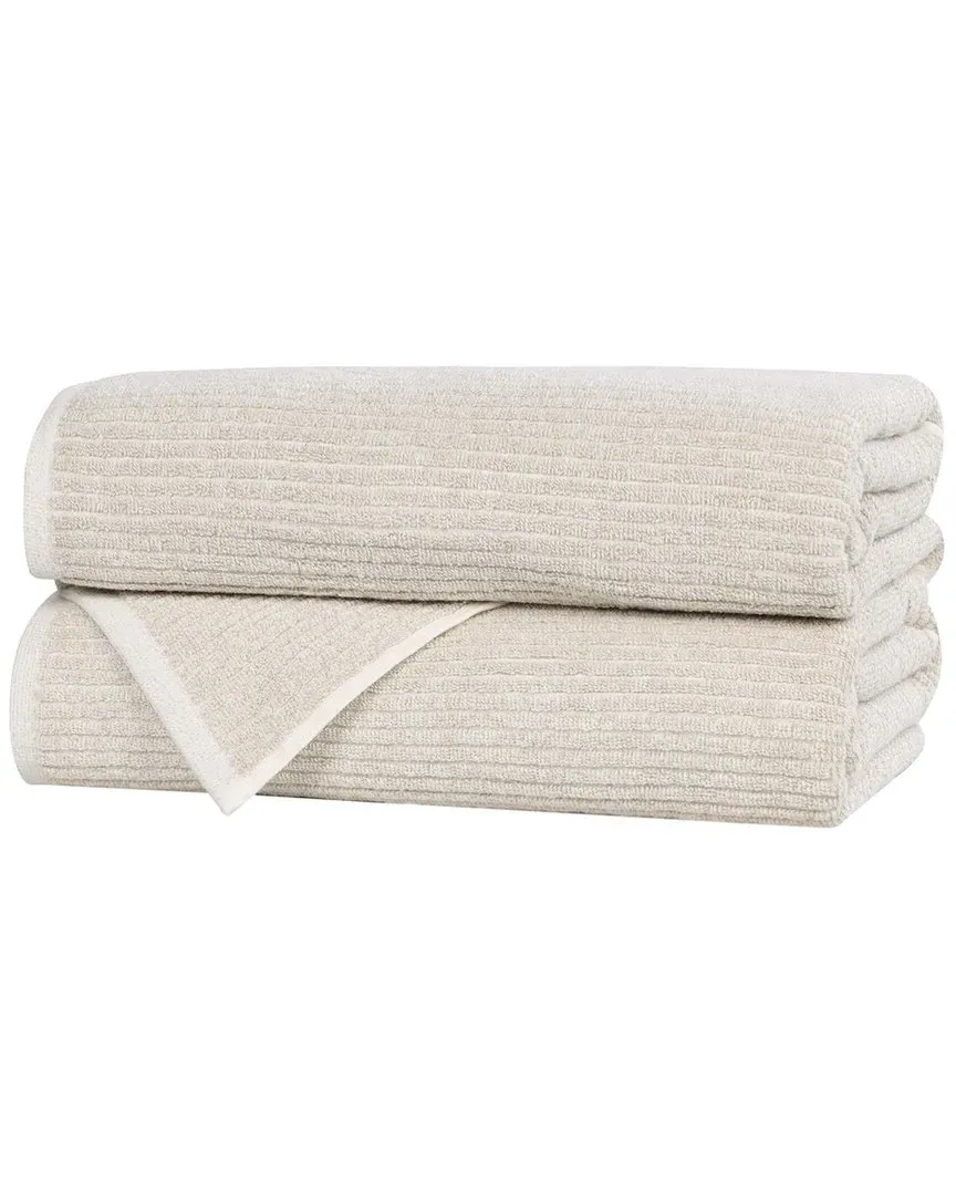 Destin 2-Piece Ribbed Bath Towel Set - Beige, Cotton Viscose