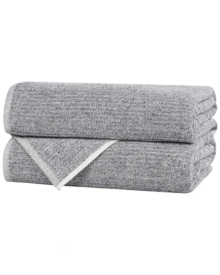 Destin 2-Piece Ribbed Bath Towel Set - Charcoal, Cotton Viscose