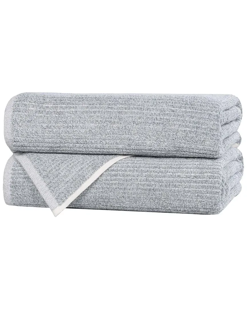 Destin 2-Piece Ribbed Bath Towel Set - Denim Blue, Cotton Viscose