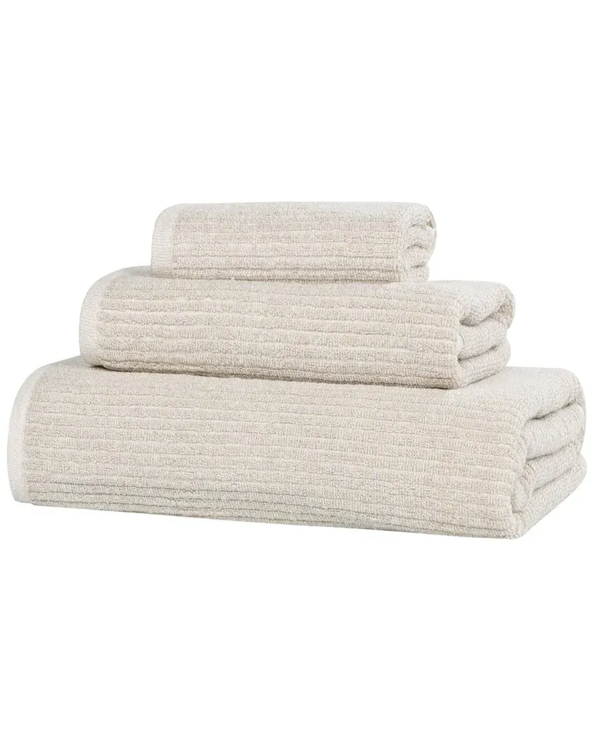 Destin 3-Piece Ribbed Towel Set - Beige, Cotton Viscose