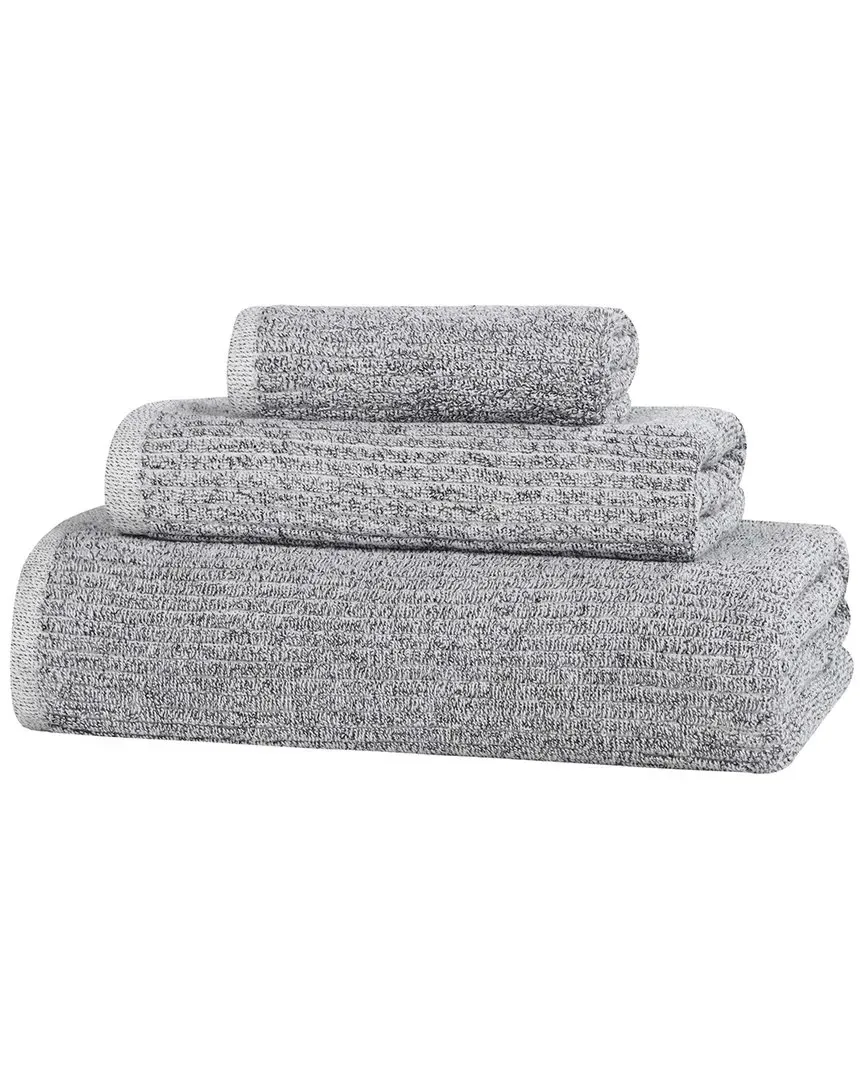 Destin 3-Piece Ribbed Towel Set - Charcoal, Cotton Viscose