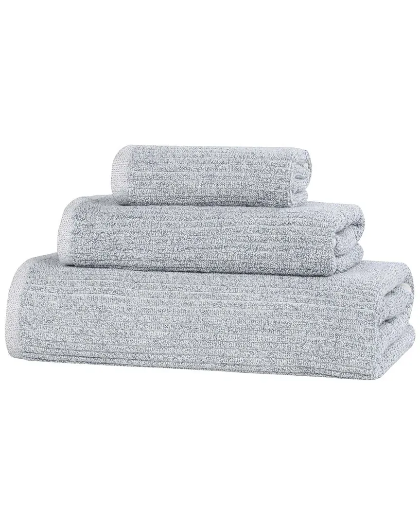 Destin 3-Piece Ribbed Towel Set - Denim Blue, Cotton Viscose