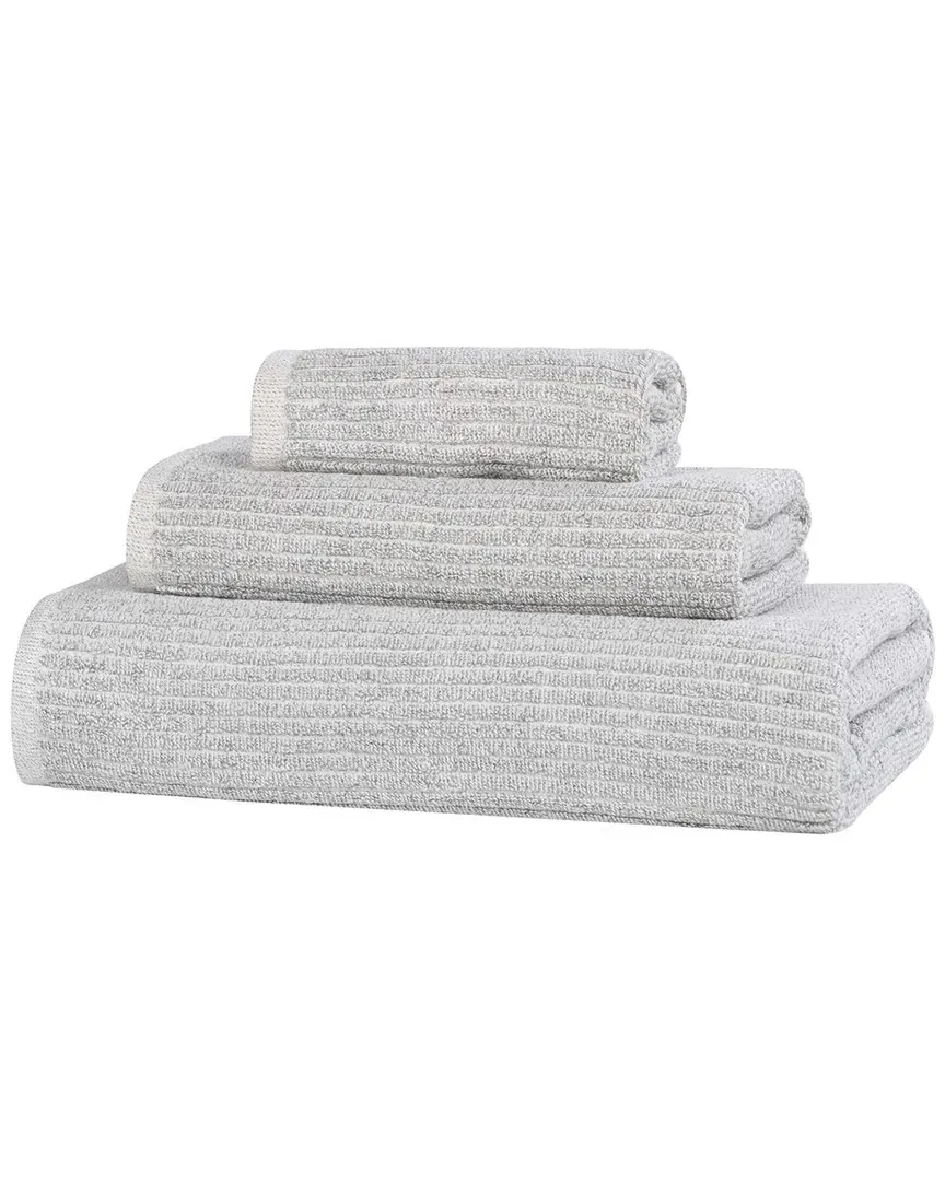 Destin 3-Piece Ribbed Towel Set - Platinum, Cotton Viscose