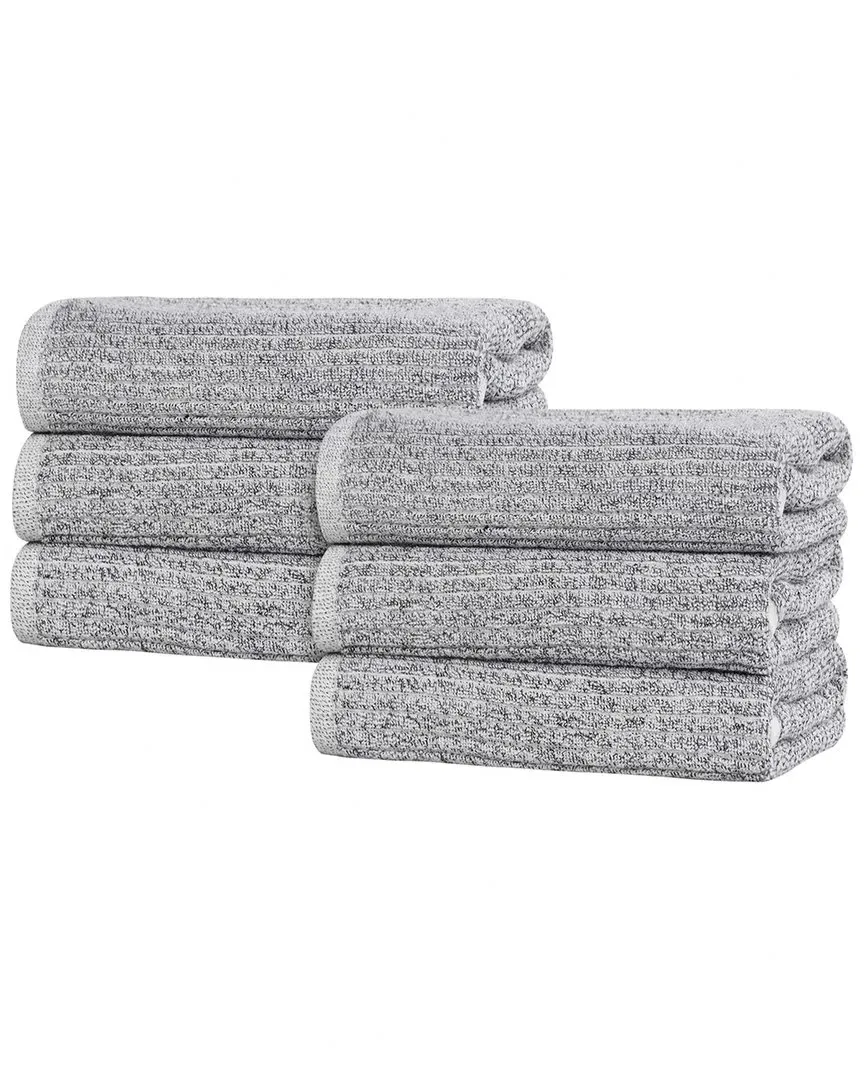 Destin 6-Piece Ribbed Hand Towel Set - Charcoal, Cotton Viscose