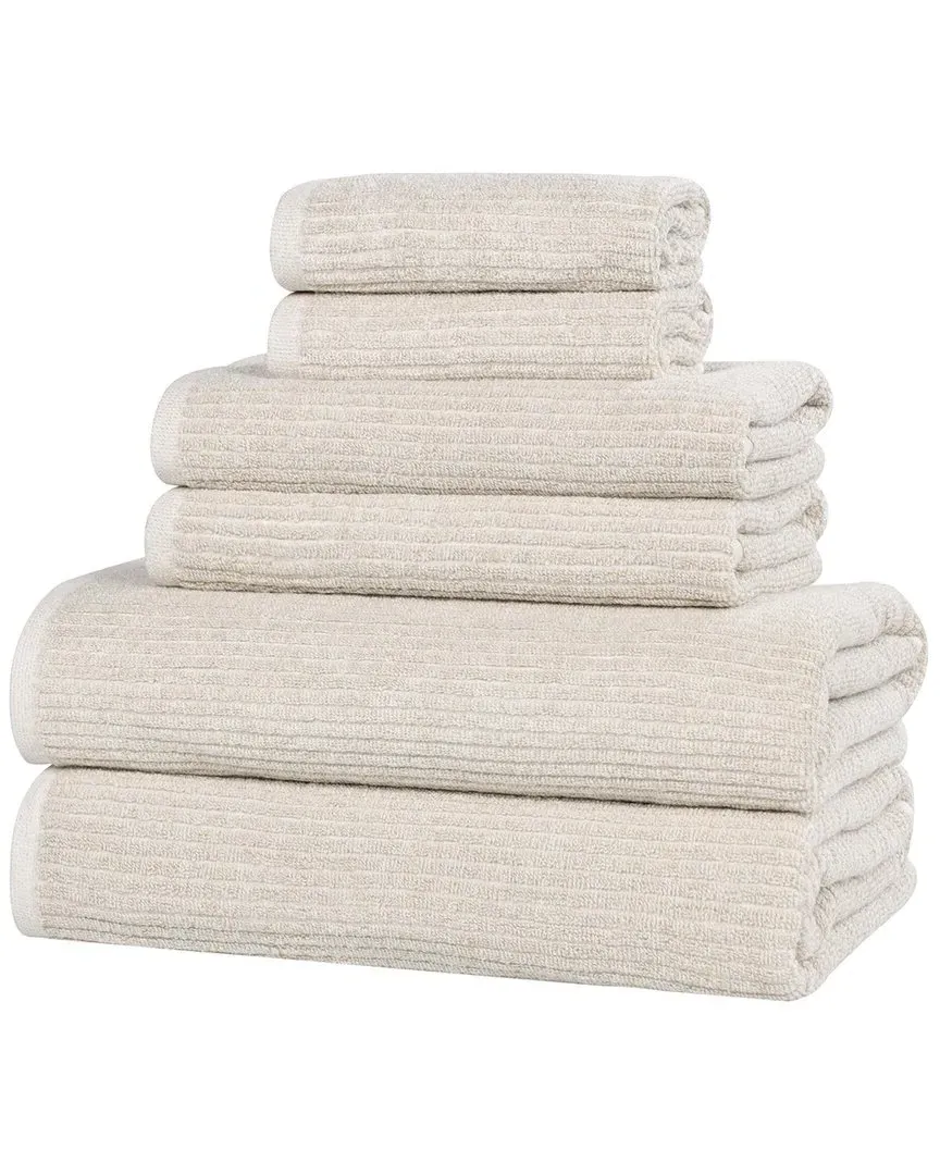 Destin 6-Piece Ribbed Towel Set - Beige, Cotton Viscose