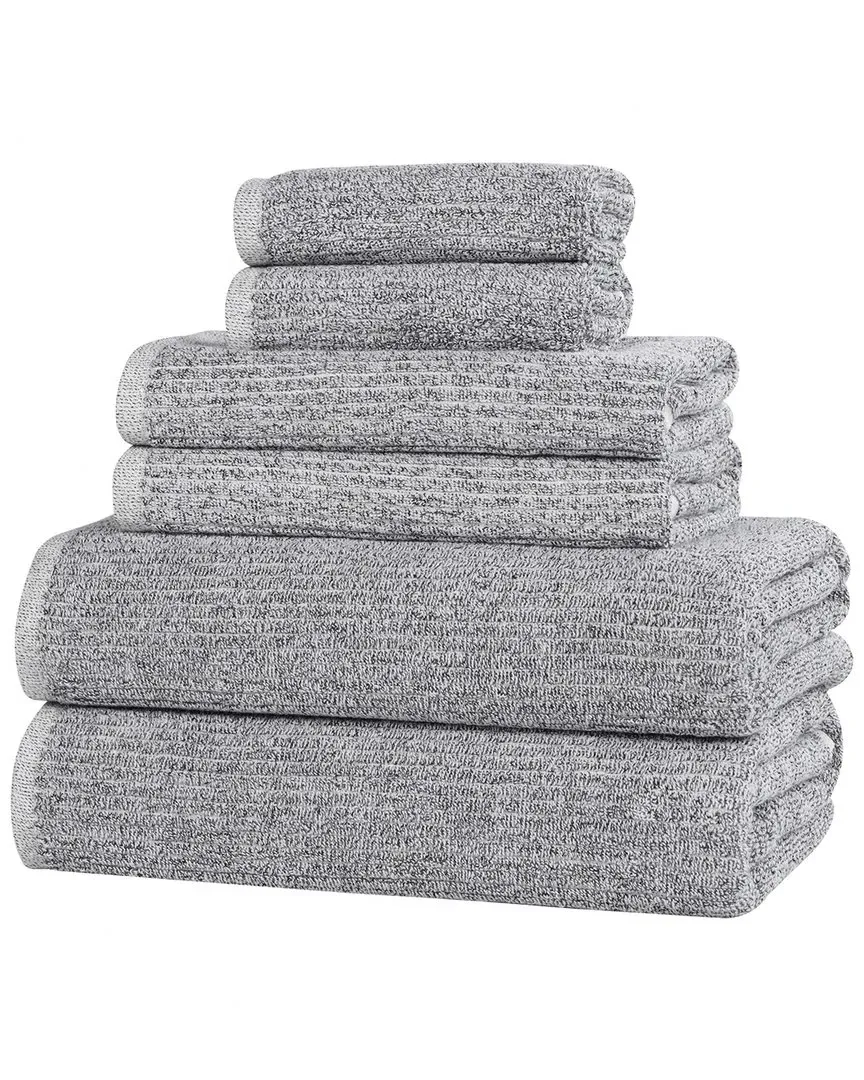 Destin 6-Piece Ribbed Towel Set - Charcoal, Cotton Viscose