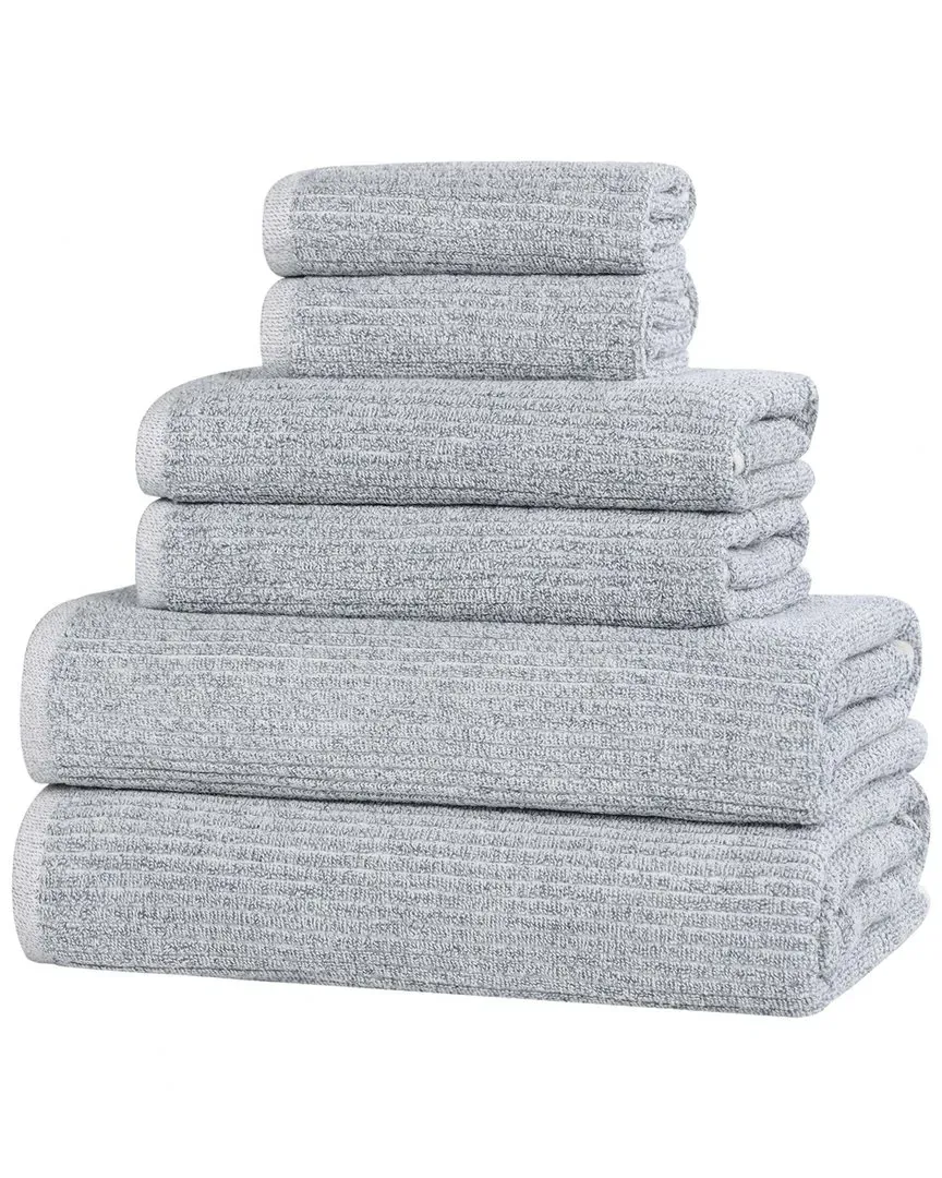 Destin 6-Piece Ribbed Towel Set - Denim Blue, Cotton Viscose