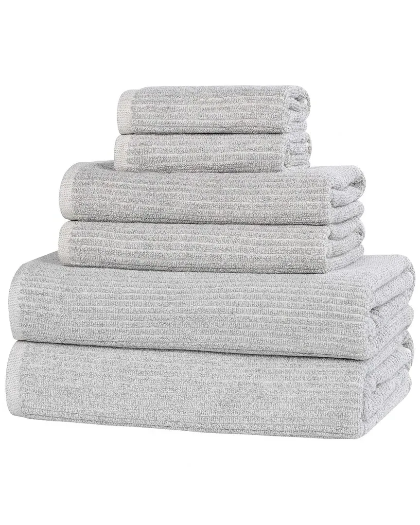 Destin 6-Piece Ribbed Towel Set - Platinum, Cotton Viscose