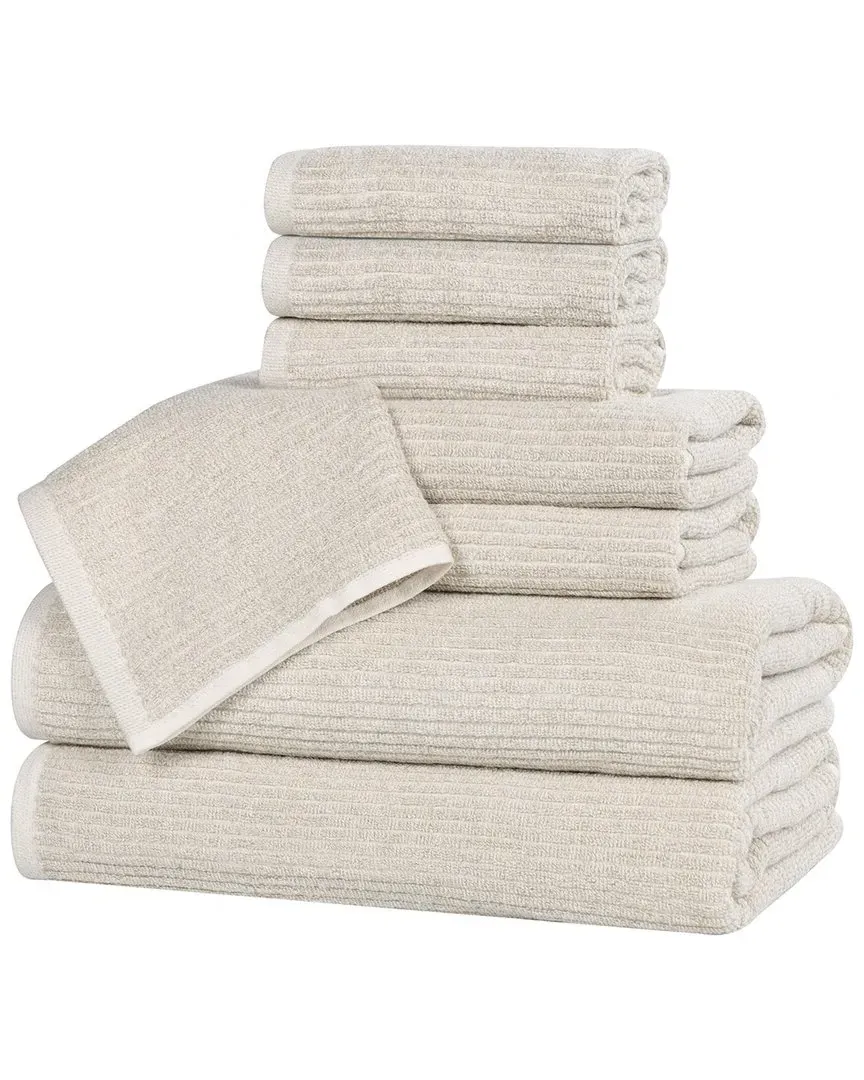 Destin 8-Piece Ribbed Towel Set - Beige, Cotton Viscose