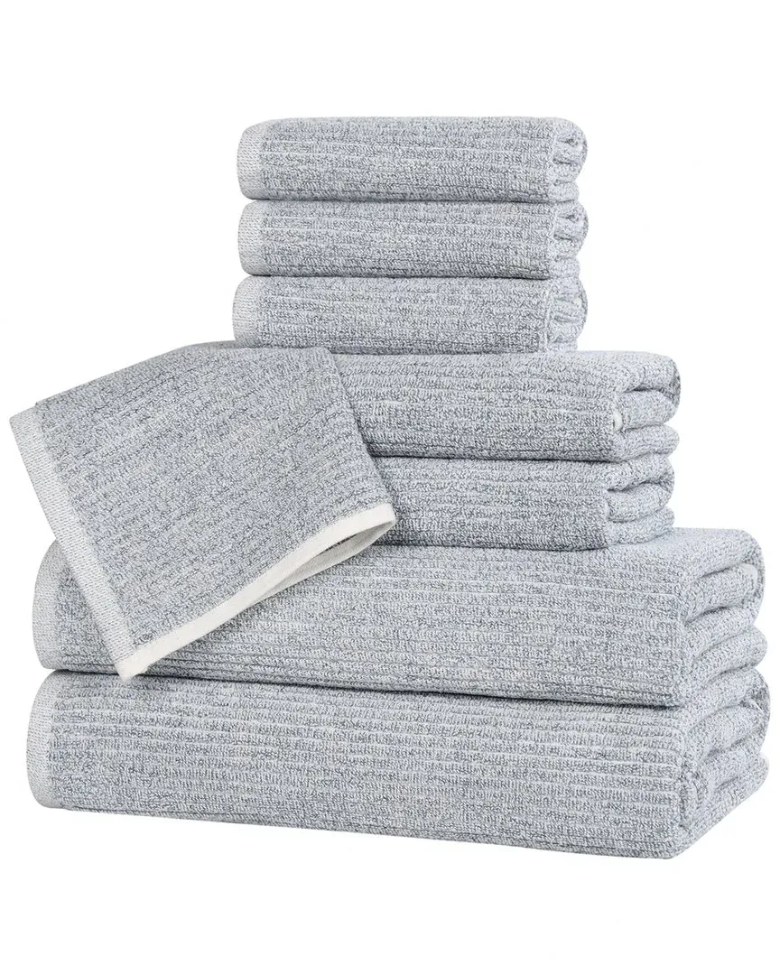 Destin 8-Piece Ribbed Towel Set - Denim Blue, Cotton Viscose
