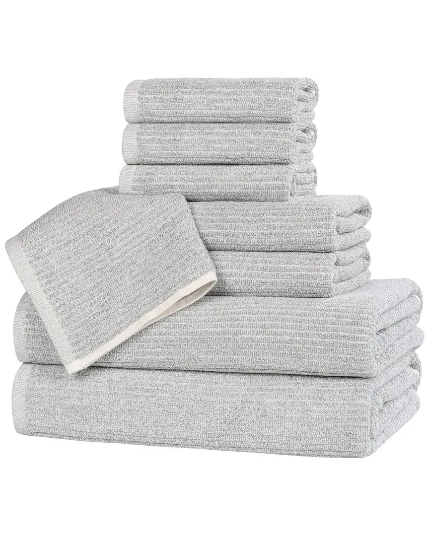 Destin 8-Piece Ribbed Towel Set - Platinum, Cotton Viscose