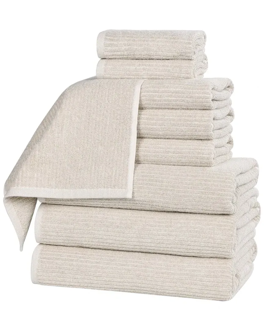 Destin 9-Piece Ribbed Towel Set - Beige, Cotton Viscose