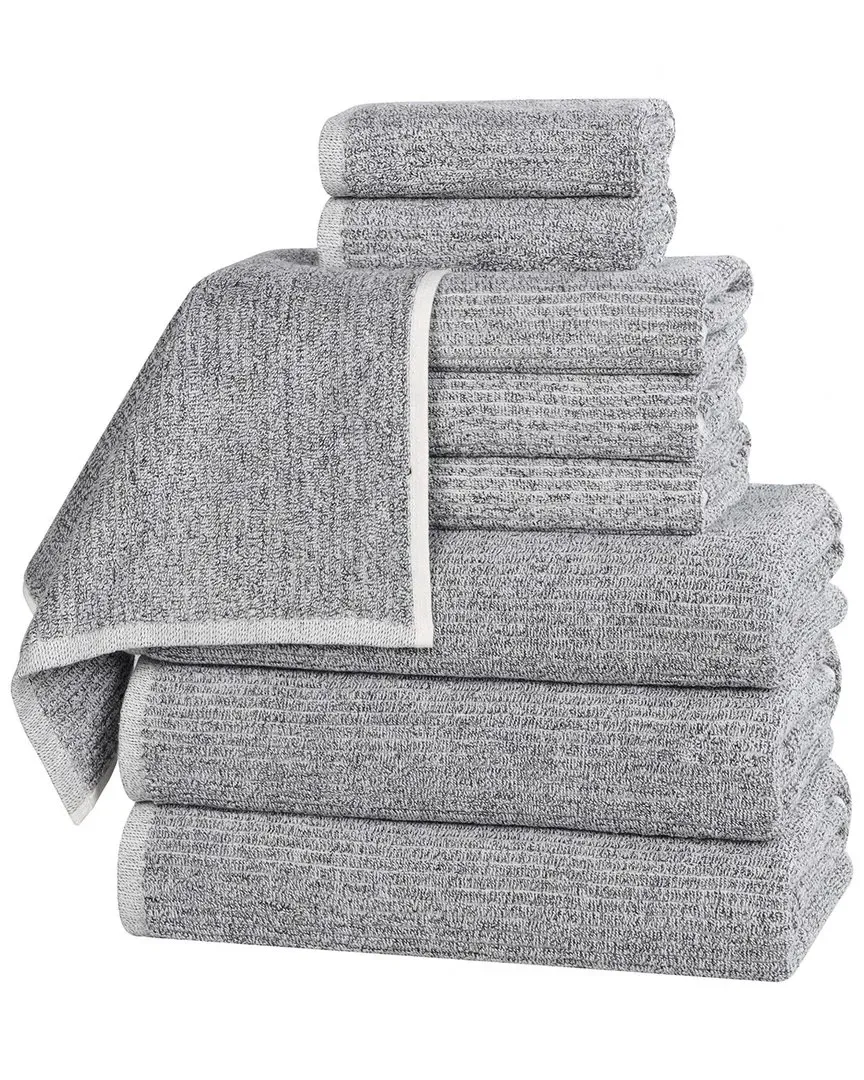 Destin 9-Piece Ribbed Towel Set - Charcoal, Cotton Viscose