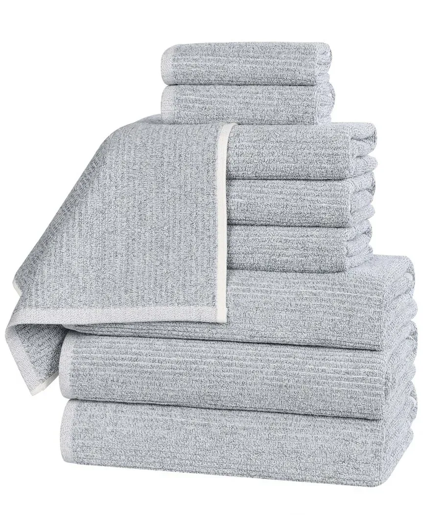 Destin 9-Piece Ribbed Towel Set - Denim Blue, Cotton Viscose