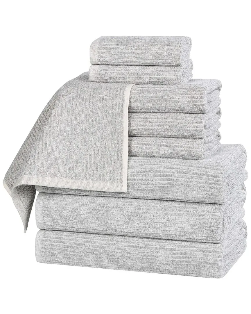 Destin 9-Piece Ribbed Towel Set - Platinum, Cotton Viscose