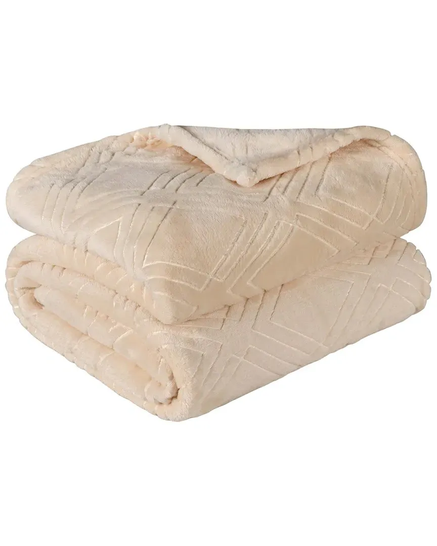 Diamond Flannel Fleece Blanket - Cream, Polyester