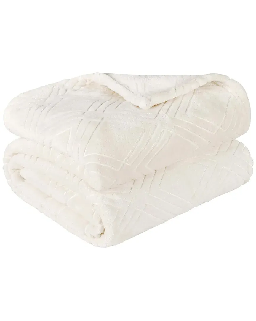 Diamond Flannel Fleece Blanket - Ivory, Polyester