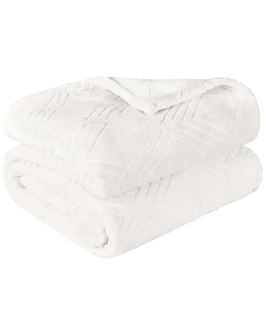 Diamond Flannel Fleece Blanket - White, Polyester