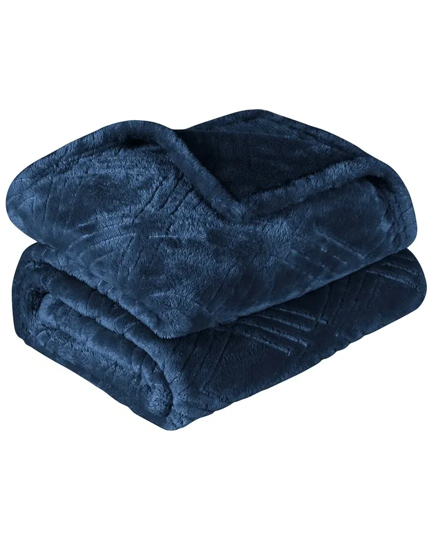 Diamond Flannel Fleece Throw - Navy Blue, Polyester