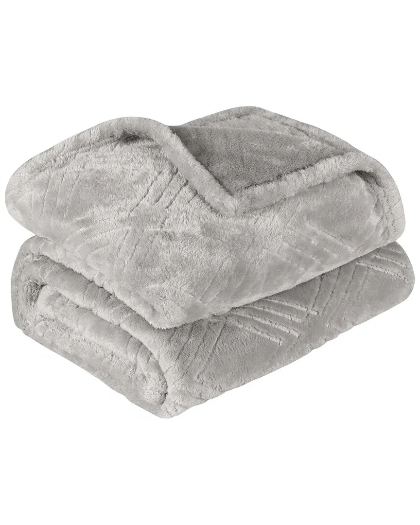 Diamond Flannel Fleece Throw - Platinum, Polyester