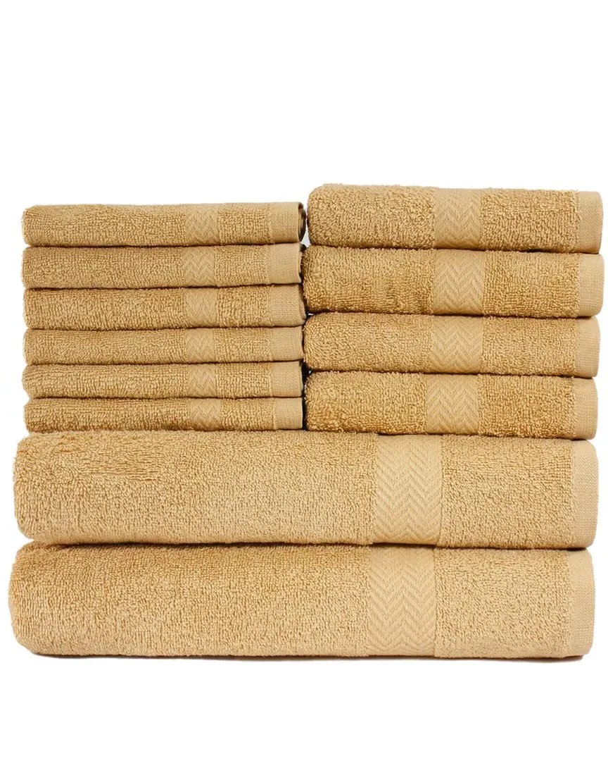 Eco-Friendly 12pc Absorbent Cotton Towel Set - Gold