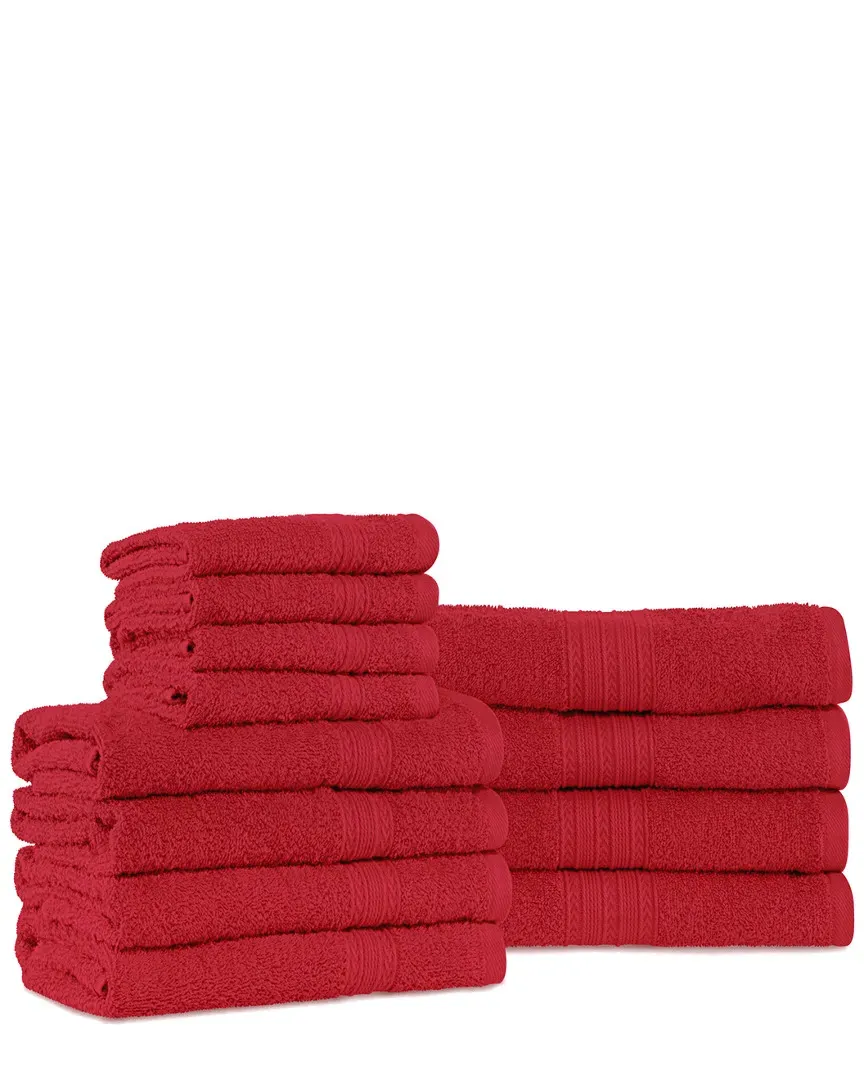 Eco-Friendly 12pc Absorbent Cotton Towel Set - Red