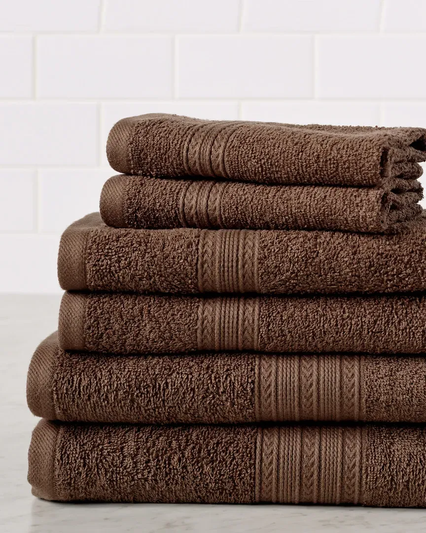 Eco-Friendly 6pc Solid Absorbent Cotton Towel Set - Coffee