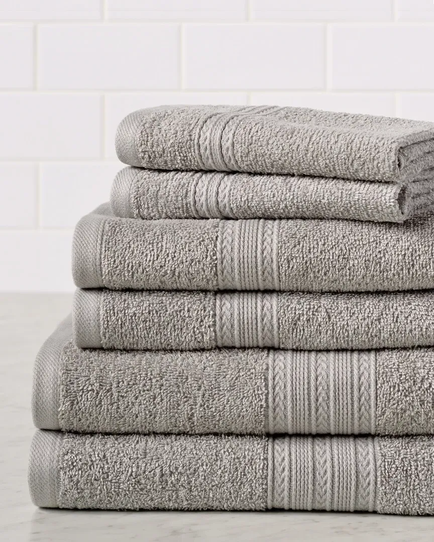 Eco-Friendly 6pc Solid Absorbent Cotton Towel Set - Silver