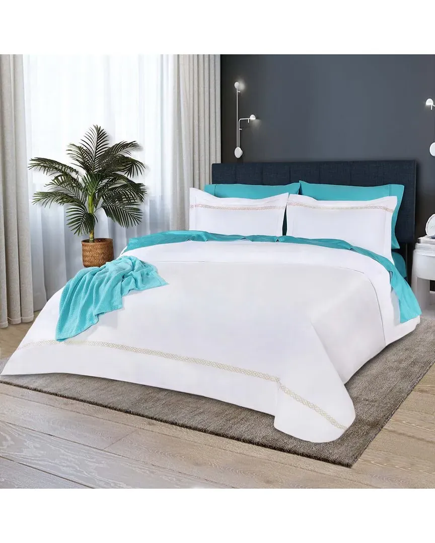 Egyptian Cotton 1000 Thread Count Embroidered Duvet Cover Set - Tan image