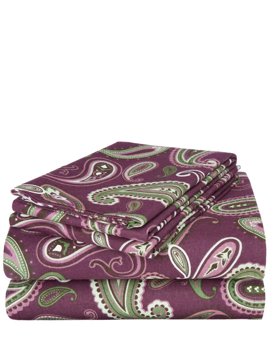 Flannel Paisley Printed Sheet Set - Purple, Cotton image