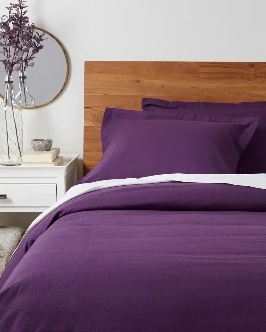Flannel Solid Duvet Cover Set - Purple, Cotton image