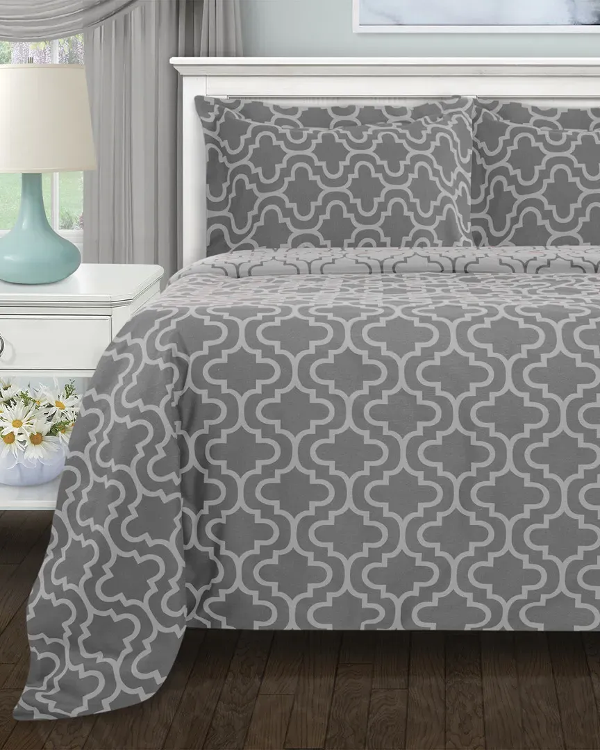 Flannel Trellis Deep Pocket Sheet Set - Grey, Cotton