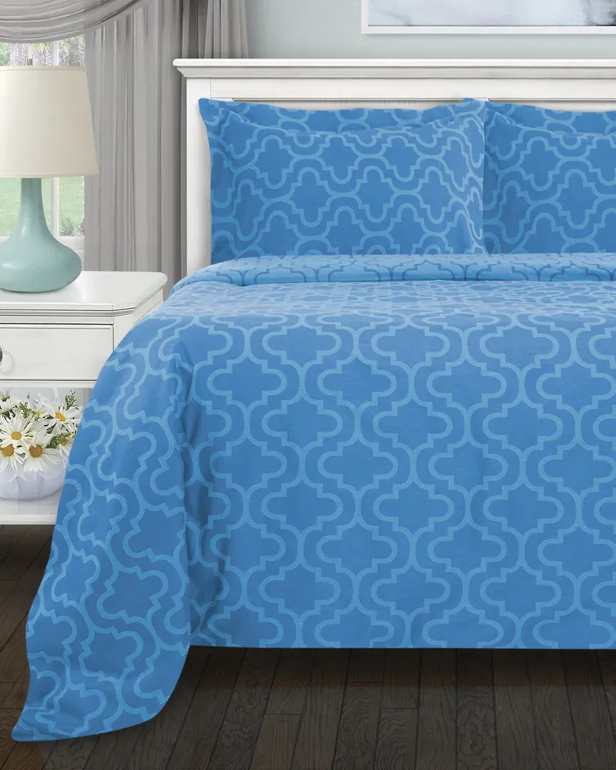 Flannel Trellis Deep Pocket Sheet Set - Light Blue, Cotton