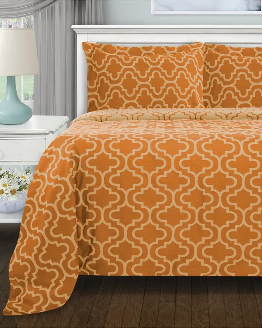 Flannel Trellis Deep Pocket Sheet Set - Pumpkin, Cotton