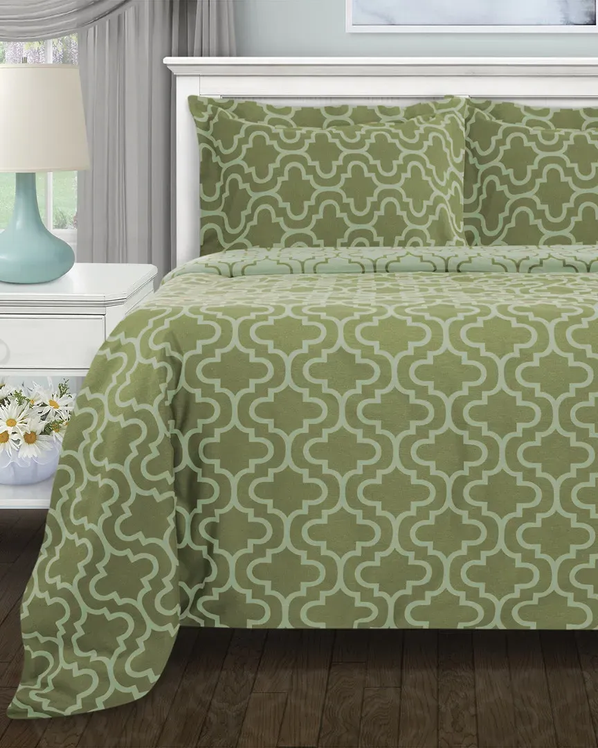 Flannel Trellis Deep Pocket Sheet Set - Sage, Cotton image