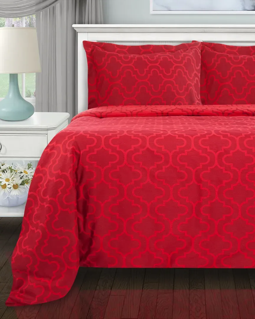 Flannel Trellis Sheet Set - Burgundy, Cotton image