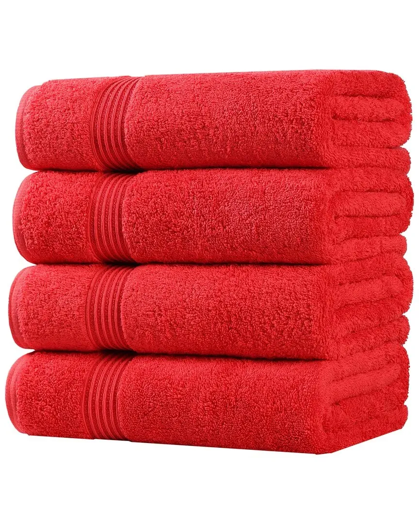 Heritage Set of 4 Bath Towels - Red, Egyptian Cotton