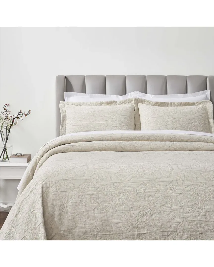 Hibiscus Matelasse Woven Bedspread Set - Beige, Cotton image