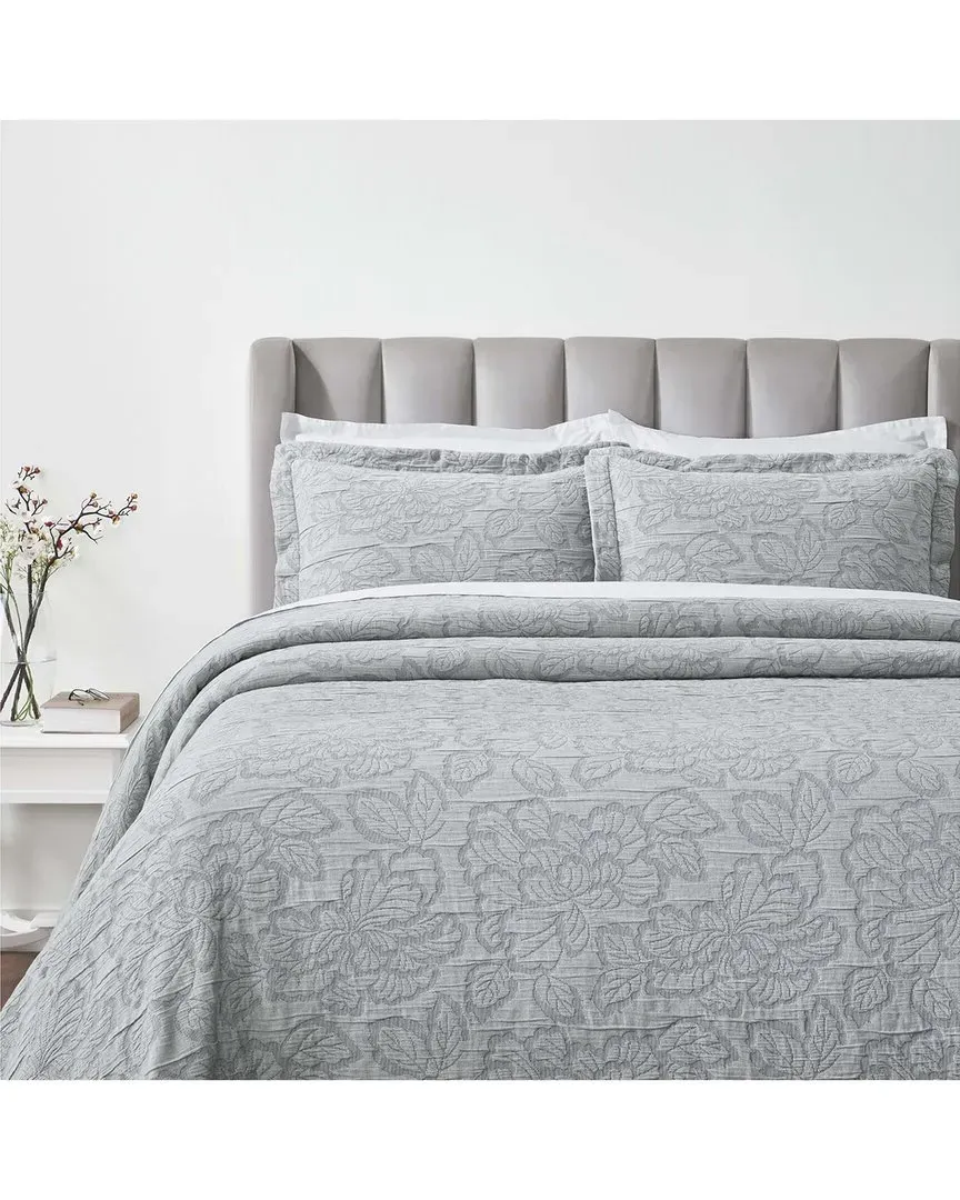 Hibiscus Matelasse Woven Bedspread Set - Blue, Cotton