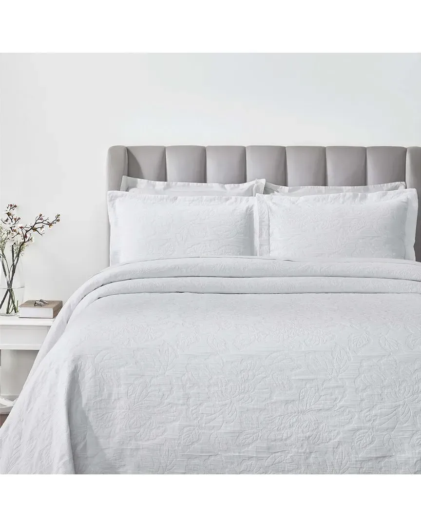 Hibiscus Matelasse Woven Bedspread Set - White, Cotton