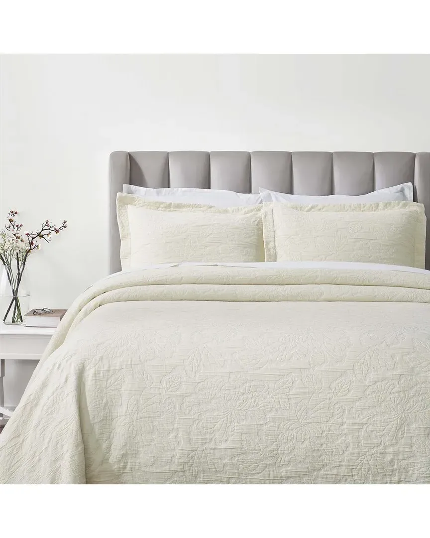 Hibiscus Matelasse Woven Bedspread Set - White, Cotton