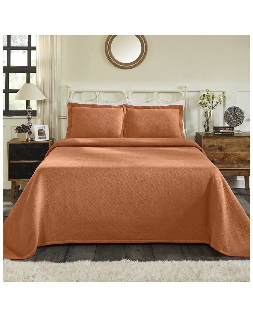 Jacquard Matelasse Basketweave 3pc Cotton Bedspread Set - Orange image