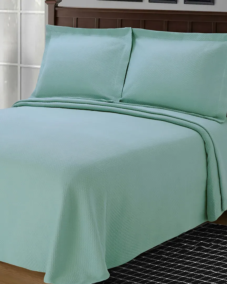 Jacquard Matelasse Diamond Solitaire 3pc Bedspread Set - Aqua, Cotton image