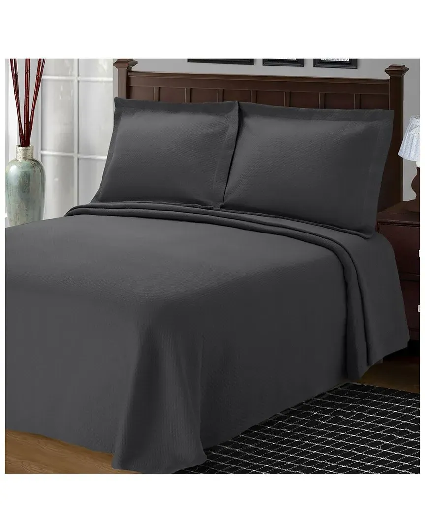 Jacquard Matelasse Diamond Solitaire 3pc Bedspread Set - Grey, Cotton