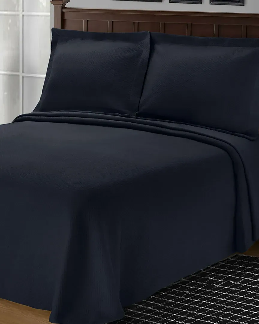Jacquard Matelasse Diamond Solitaire 3pc Bedspread Set - Navy Blue, Cotton