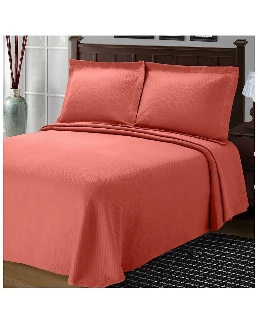Jacquard Matelasse Solitaire Bedspread Set - Coral, Cotton